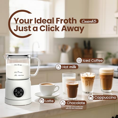 4-in-1 Electric Milk Frother and Steamer for Whole Milk, LED Touch Screen, Cold and Warm Foam Maker, Ceramic-Coated, 13.52oz for Lattes, Cappuccinos and Hot Chocolate, Auto Shut-Off, Cream White - My Kitchen Products