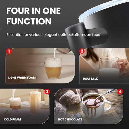 4 in 1 Electric Milk Frother, Steamer with Warming function, Automatic Hot and Cold Milk Frother, Coffee Frother, Latte, Hot Chocolate, Macchiato, Cappuccino (Black) - My Kitchen Products