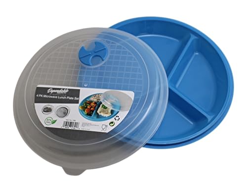 4-Pack Divided Microwave Plates with Vented Lids – BPA-Free, Stackable Meal Prep Plates – 3 Section Food Storage – Microwave, Freezer & Dishwasher Safe – 8.75” x 8.75” - My Kitchen Products