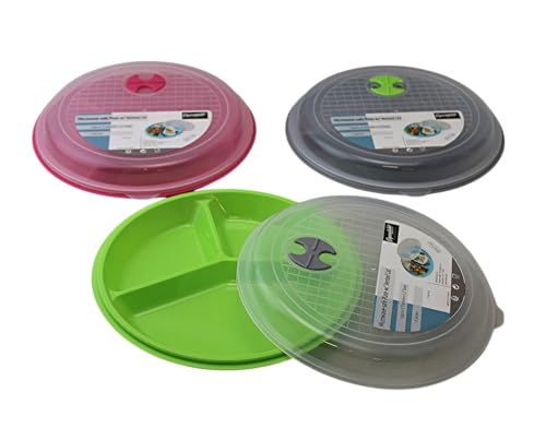 4-Pack Divided Microwave Plates with Vented Lids – BPA-Free, Stackable Meal Prep Plates – 3 Section Food Storage – Microwave, Freezer & Dishwasher Safe – 8.75” x 8.75” - My Kitchen Products