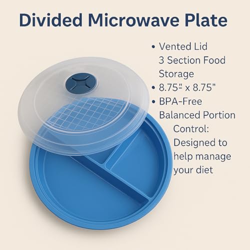 4-Pack Divided Microwave Plates with Vented Lids – BPA-Free, Stackable Meal Prep Plates – 3 Section Food Storage – Microwave, Freezer & Dishwasher Safe – 8.75” x 8.75” - My Kitchen Products