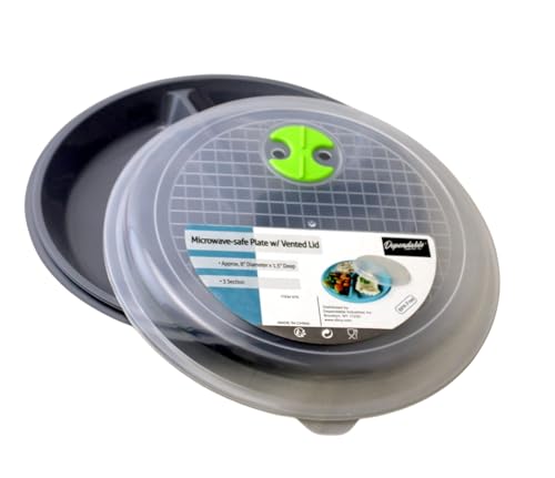 4-Pack Divided Microwave Plates with Vented Lids – BPA-Free, Stackable Meal Prep Plates – 3 Section Food Storage – Microwave, Freezer & Dishwasher Safe – 8.75” x 8.75” - My Kitchen Products