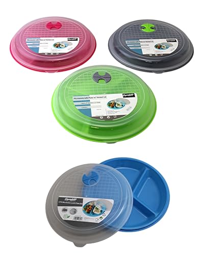 4-Pack Divided Microwave Plates with Vented Lids – BPA-Free, Stackable Meal Prep Plates – 3 Section Food Storage – Microwave, Freezer & Dishwasher Safe – 8.75” x 8.75” - My Kitchen Products