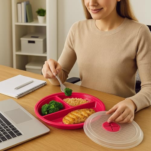 4-Pack Divided Microwave Plates with Vented Lids – BPA-Free, Stackable Meal Prep Plates – 3 Section Food Storage – Microwave, Freezer & Dishwasher Safe – 8.75” x 8.75” - My Kitchen Products
