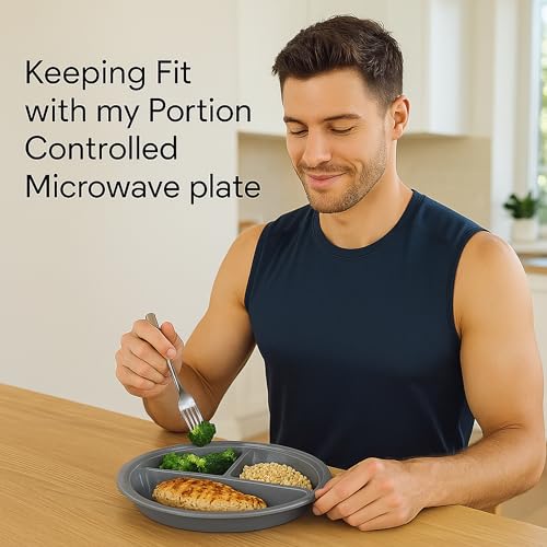 4-Pack Divided Microwave Plates with Vented Lids – BPA-Free, Stackable Meal Prep Plates – 3 Section Food Storage – Microwave, Freezer & Dishwasher Safe – 8.75” x 8.75” - My Kitchen Products