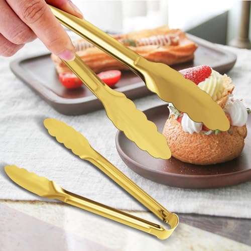 4 Pack Gold Serving Tongs XEVOM Buffet Tongs Serving Utensils Salad Tongs Stainless Steel Gold Plated Buffet Serving Tongs,9 Inch - My Kitchen Products