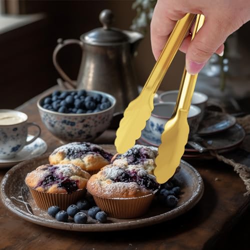 4 Pack Gold Serving Tongs XEVOM Buffet Tongs Serving Utensils Salad Tongs Stainless Steel Gold Plated Buffet Serving Tongs,9 Inch - My Kitchen Products