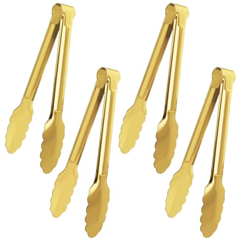 4 Pack Gold Serving Tongs XEVOM Buffet Tongs Serving Utensils Salad Tongs Stainless Steel Gold Plated Buffet Serving Tongs,9