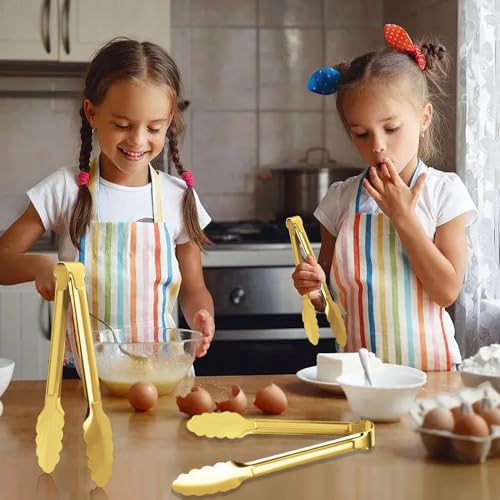 4 Pack Gold Serving Tongs XEVOM Buffet Tongs Serving Utensils Salad Tongs Stainless Steel Gold Plated Buffet Serving Tongs,9 Inch - My Kitchen Products