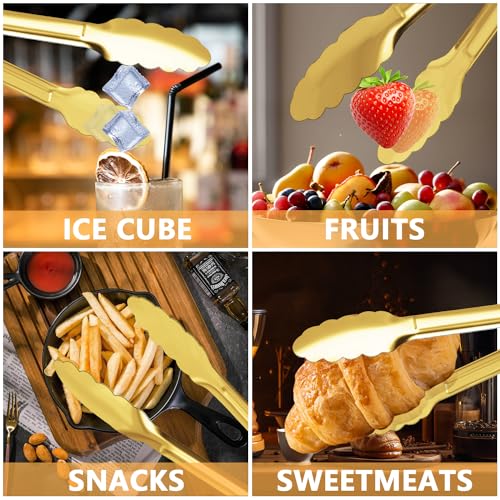 4 Pack Gold Serving Tongs XEVOM Buffet Tongs Serving Utensils Salad Tongs Stainless Steel Gold Plated Buffet Serving Tongs,9 Inch - My Kitchen Products