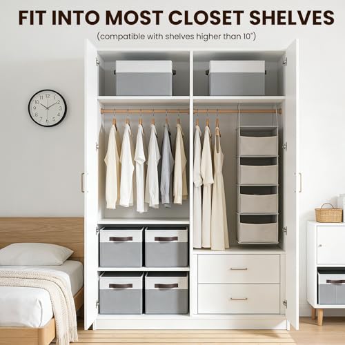 4 Pack Large Closet Storage Baskets Bins for Shelves | Fabric Closet Organizers and Storage with Handles Home Organization | Decorative Collapsible Baskets for Organizing Clothes Toy Nursery 14"x10" - My Kitchen Products