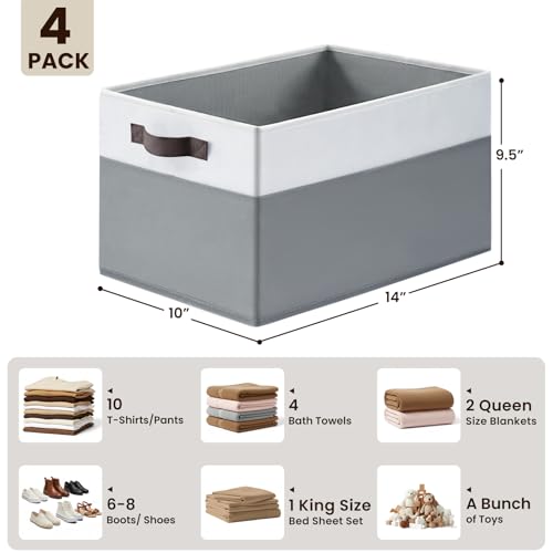 4 Pack Large Closet Storage Baskets Bins for Shelves | Fabric Closet Organizers and Storage with Handles Home Organization | Decorative Collapsible Baskets for Organizing Clothes Toy Nursery 14"x10" - My Kitchen Products