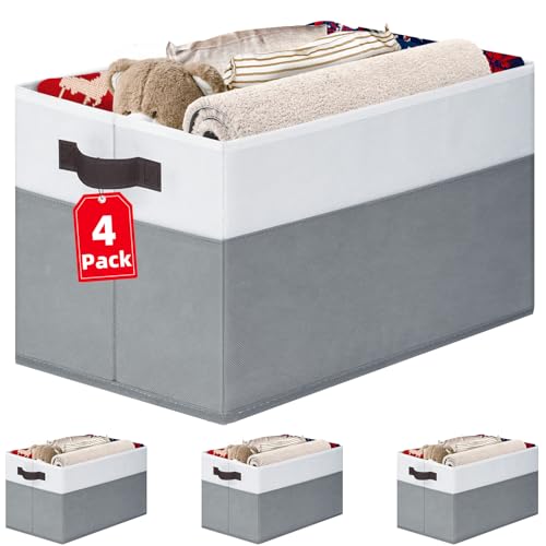 4 Pack Large Closet Storage Baskets Bins for Shelves, Fabric Closet Organizers and Storage with Handles Home Organization