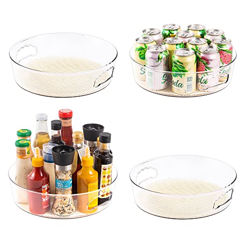 4 Pack Lazy Susan Organizer with Non-Skid Liners, 12-inch Spinning Turntable with Handle, Spice and Refrigerator