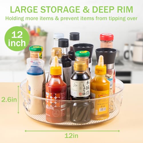 4 Pack Lazy Susan Organizer with Non-Skid Liners, 12-inch Spinning Turntable with Handle, Spice and Refrigerator Organizers, Pantry Organizers and Storage, Round - My Kitchen Products