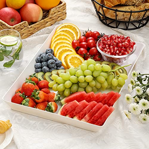 4-Pack Plastic 16" x 11" Large White Serving Trays Set - Reusable Serving Platters for Cookie, Appetizer, Charcuterie, Snack, Dessert, Party Food Display - Stackable Kitchen CounterTop Tray, BPA Free - My Kitchen Products