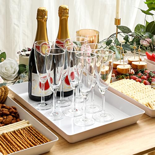 4-Pack Plastic 16" x 11" Large White Serving Trays Set - Reusable Serving Platters for Cookie, Appetizer, Charcuterie, Snack, Dessert, Party Food Display - Stackable Kitchen CounterTop Tray, BPA Free - My Kitchen Products