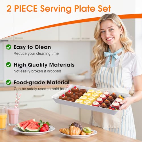 4-Pack Serving Tray, Serving Platter for Parties, Entertaining, Camping & Food Display, Reusable & Stackable Plastic Trays in Kitchen, Rectangular Food Platters for Cookie, Appetizer(White) - My Kitchen Products