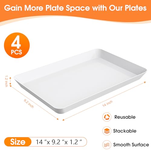 4-Pack Serving Tray, Serving Platter for Parties, Entertaining, Camping & Food Display, Reusable & Stackable Plastic Trays in Kitchen, Rectangular Food Platters for Cookie, Appetizer(White) - My Kitchen Products
