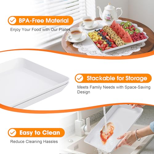 4-Pack Serving Tray, Serving Platter for Parties, Entertaining, Camping & Food Display, Reusable & Stackable Plastic Trays in Kitchen, Rectangular Food Platters for Cookie, Appetizer(White) - My Kitchen Products