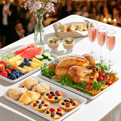 4-Pack Serving Tray, Serving Platter for Parties, Entertaining, Camping & Food Display, Reusable & Stackable Plastic Trays in Kitchen, Rectangular Food Platters for Cookie, Appetizer(White) - My Kitchen Products
