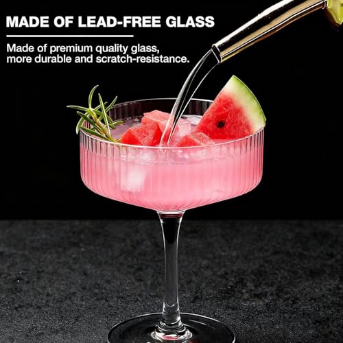4 Pcs Ribbed Coupe Glasses, 10 oz Large Vintage Martini Glass Set, Unique Margarita Glass, Classic Cocktail Galssware, Ribbed Bar Drinking Glasses Set for Cocktail, Wine, Champagne, Espresso & Gift - My Kitchen Products