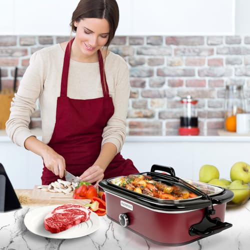 4-Quart Slow Cooker with Casserole Manual Warm Setting - Perfect Kitchen Small Appliance for Family Dinners, Dishwasher Safe Crock, Red - My Kitchen Products