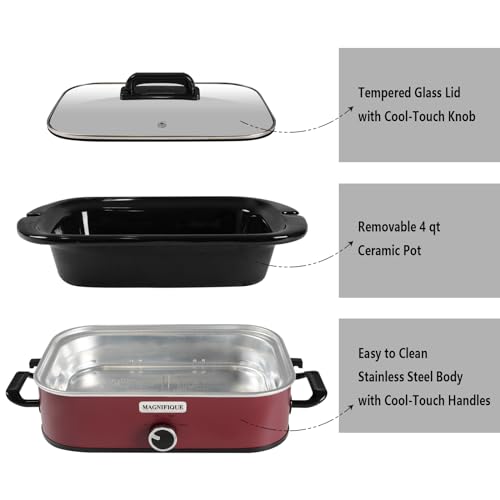 4-Quart Slow Cooker with Casserole Manual Warm Setting - Perfect Kitchen Small Appliance for Family Dinners, Dishwasher Safe Crock, Red - My Kitchen Products