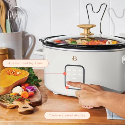 4-Quart Slow Cooker with Touch-Activated Display, Programmable Digital Controls, Removable Non-Stick Pot, Keep Warm Function (White Icing) - My Kitchen Products