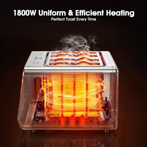 4-Slice Smart Toaster, 1800W Digital Touchscreen with Dual-Zone Control, 1.5" Extra-Wide Slots for Bagels & Thick Bread, 6 Browning Levels & 6 Presets, Single-Slot Energy Saving, Defrost/Reheat - My Kitchen Products