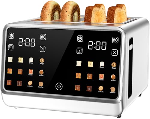 4-Slice Smart Toaster, 1800W Digital Touchscreen with Dual-Zone Control, 1.5" Extra-Wide Slots for Bagels & Thick Bread, 6 Browning Levels & 6 Presets, Single-Slot Energy Saving, Defrost/Reheat - My Kitchen Products
