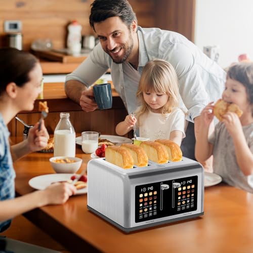 4 Slice Toaster Touch Screen, Stainless Steel Toasters Digital Timer, Dual Control Panel Toasters, 8 Shade Settings 6 Bread Types for Bagel, Cancel, Defrost 1650W - My Kitchen Products