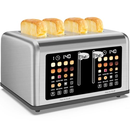 4 Slice Toaster Touch Screen, Stainless Steel Toasters Digital Timer, Dual Control Panel Toasters, 8 Shade Settings 6 Bread Types for Bagel, Cancel, Defrost 1650W - My Kitchen Products