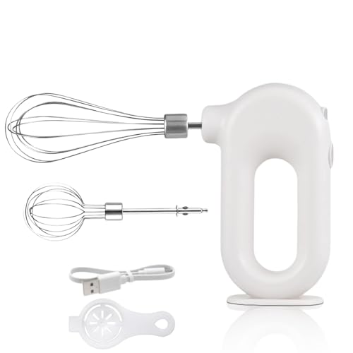 4 Speed Electric Hand Mixer, Mini 4 Speed Adjustable Cordless USB Rechargeable Electric Whisk Hand Mixer Portable Handheld Mixer 1500mAh Egg Beater (White) - My Kitchen Products