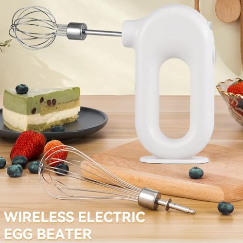 4 Speed Electric Hand Mixer, Mini 4 Speed Adjustable Cordless USB Rechargeable Electric Whisk Hand Mixer Portable Handheld Mixer 1500mAh Egg Beater (White) - My Kitchen Products