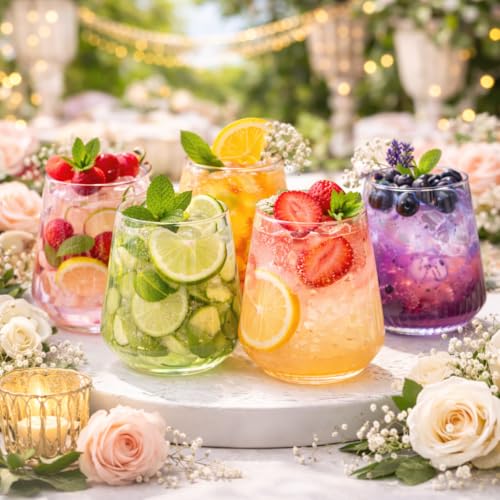 40 count 12 Ounce Ribbed Cups Origami Unbreakable Stemless Plastic Wine Champagne Whiskey Glasses Elegant Durable Disposable Indoor Outdoor Ideal for Home, Office, Bars, Wedding, Ripple (Clear) - My Kitchen Products