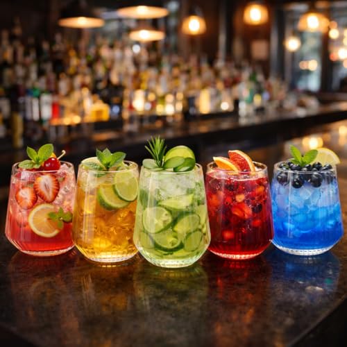 40 count 12 Ounce Ribbed Cups Origami Unbreakable Stemless Plastic Wine Champagne Whiskey Glasses Elegant Durable Disposable Indoor Outdoor Ideal for Home, Office, Bars, Wedding, Ripple (Clear) - My Kitchen Products