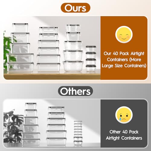 40 PCS Food Storage Containers with Lids Airtight (20 Containers & 20 Lids), Leak proof Meal Prep Container Set for Kitchen Storage, BPA-free, PVC-free Plastic, Microwave/Dishwasher Safe, Labels & Pen - My Kitchen Products