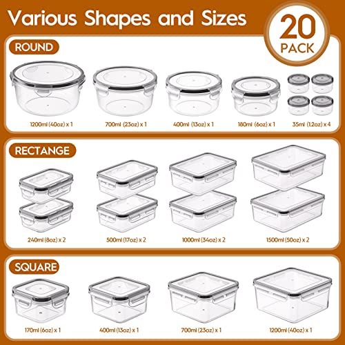 40 PCS Food Storage Containers with Lids Airtight (20 Containers & 20 Lids), Leak proof Meal Prep Container Set for Kitchen Storage, BPA-free, PVC-free Plastic, Microwave/Dishwasher Safe, Labels & Pen - My Kitchen Products