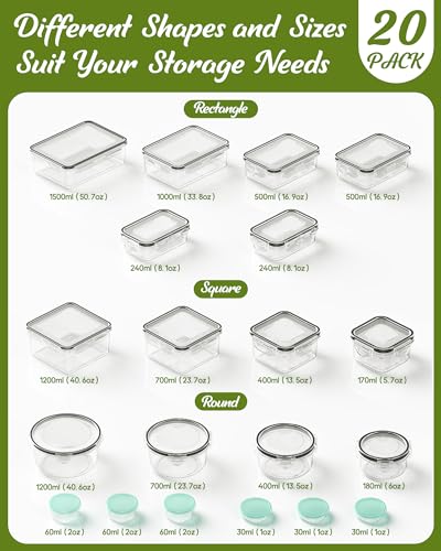 40 Piece Food Storage Containers with Lids(20 Containers & 20 Lids), BPA-Free Plastic Food Containers for Kitchen Storage and Organization, Leak Proof Meal Prep Container, Includes Labels & Pen - My Kitchen Products