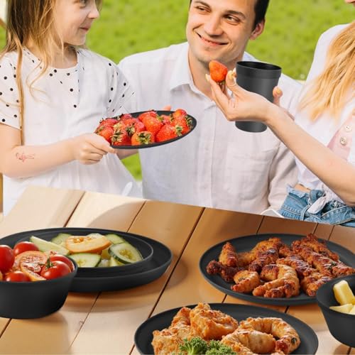 40 Piece Plastic Dinnerware Set for 8 with Cutlery, Unbreakable Plates and Bowls Set, Dishwasher & Microwave Safe Reusable Dish Set for Camping, RV, Outdoor Kitchen, Apartment Dining, Black - My Kitchen Products