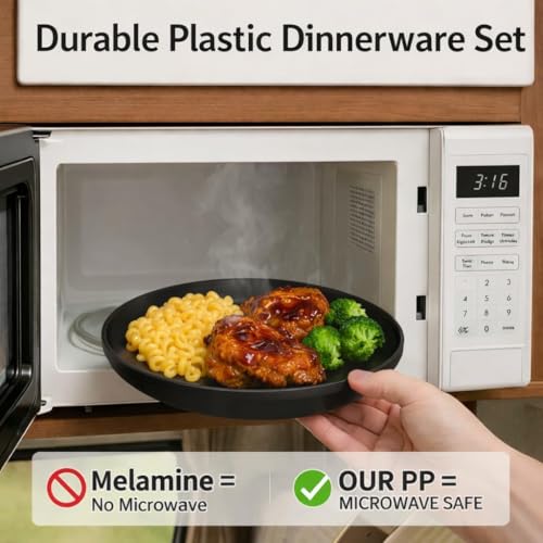 40 Piece Plastic Dinnerware Set for 8 with Cutlery, Unbreakable Plates and Bowls Set, Dishwasher & Microwave Safe Reusable Dish Set for Camping, RV, Outdoor Kitchen, Apartment Dining, Black - My Kitchen Products