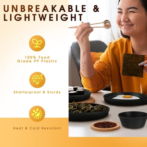 40 Piece Plastic Dinnerware Set for 8 with Cutlery, Unbreakable Plates and Bowls Set, Dishwasher & Microwave Safe Reusable Dish Set for Camping, RV, Outdoor Kitchen, Apartment Dining, Black - My Kitchen Products