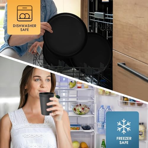 40 Piece Plastic Dinnerware Set for 8 with Cutlery, Unbreakable Plates and Bowls Set, Dishwasher & Microwave Safe Reusable Dish Set for Camping, RV, Outdoor Kitchen, Apartment Dining, Black - My Kitchen Products