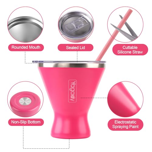 Yagady Stainless Steel Martini Tumbler with Lid & Cuttable Silicone Straw - 10oz Vacuum Sealed Insulated Martini Glass - Elegant Design Margarita Glass for Perfectly Chilled Drinks (Red)