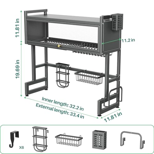 CUISIBOT Over the Sink Dish Drying Rack 3 Tier with Dustproof Flip-Up Cover