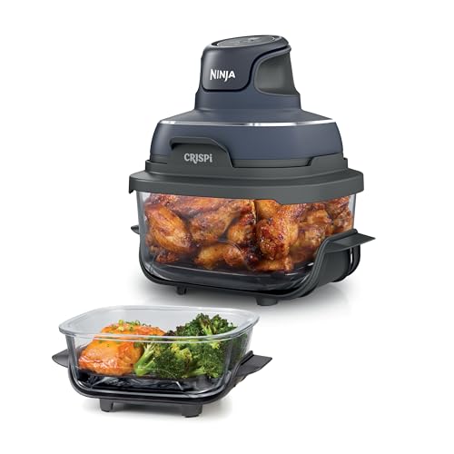 Ninja Crispi 4 in 1 Glass Air Fryer, 450°F, Non Toxic, 4QT and 6 Cup Containers with Lids, Dishwasher Safe, Cyberspace