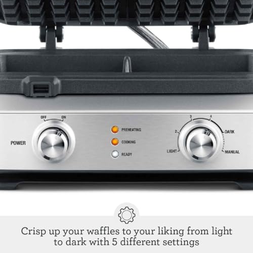 Breville BWM604BSS Smart Square Waffle Maker, 4 Slice Capacity, Brushed Stainless Steel