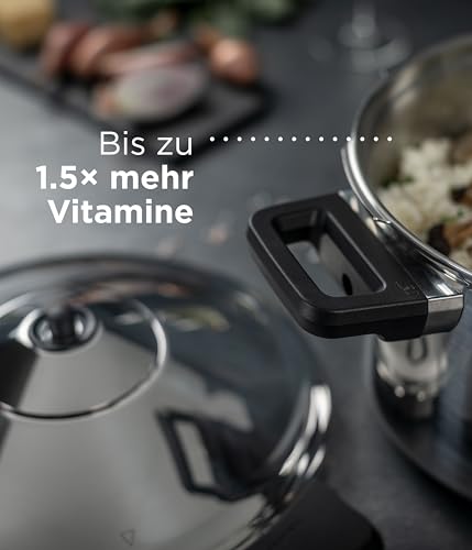 Kuhn Rikon DUROMATIC® 5.0L Stovetop Pressure Cooker – 22cm, Swiss Made – 18/10 Stainless Steel, Energy Efficient, Safe Locking Lid, Works on Induction & All Stovetops, Includes Trivet & Cookbook