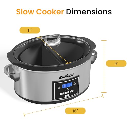 SUNVIVIPRO Programmable Slow Cooker, Multi-Cooker with 2 in 1 Silicone Slow Cooker Liners, 6 QT Food Warmer with Digital Timer, 3 Adjustable Temp & Dishwasher Safe Parts, Stainless Steel, Silver